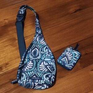 Vera Bradley Blue and Green Sling Bag with Pouch